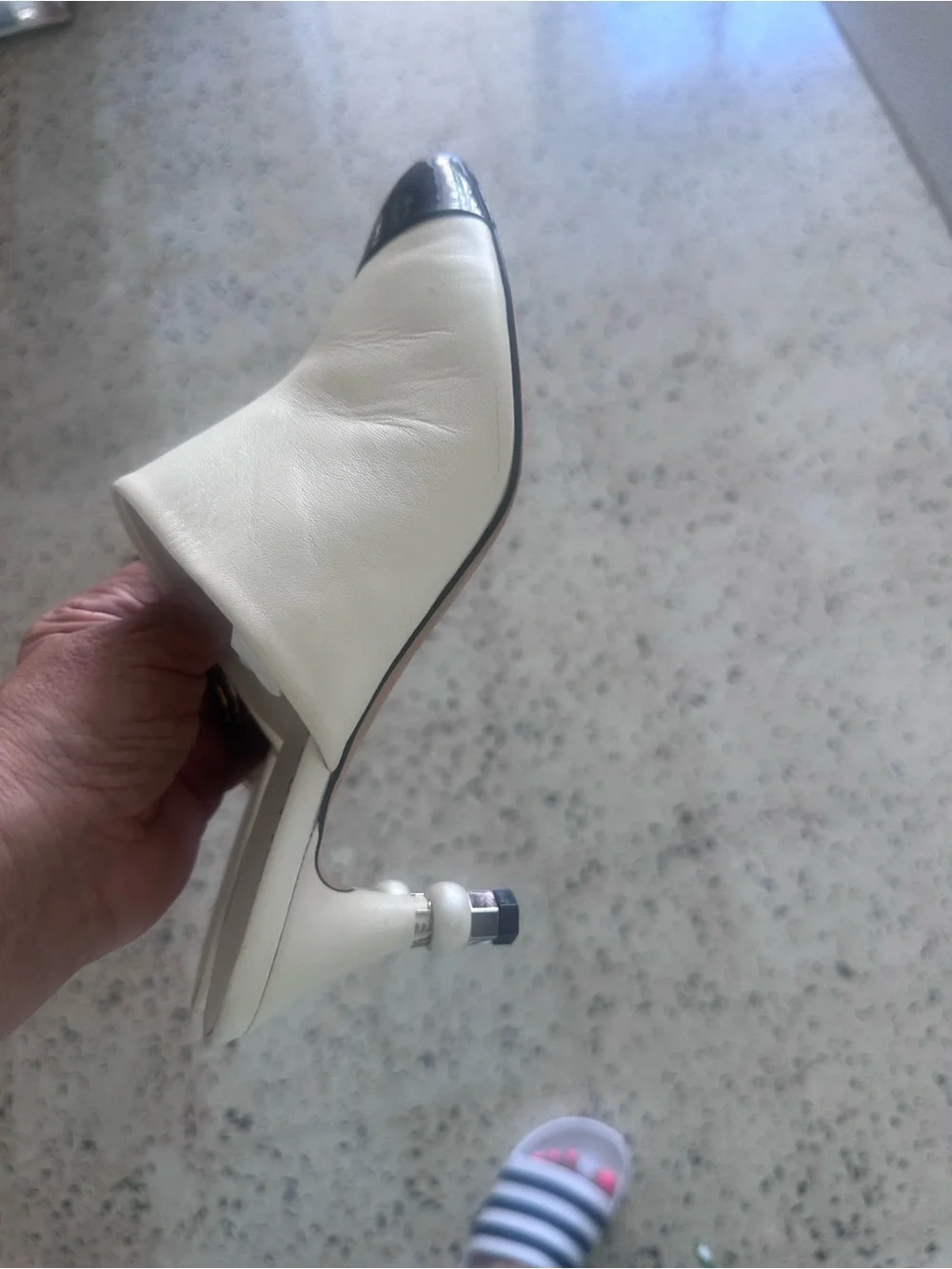 CHANEL Two-Tone Slip-On Mules in Cream and Black preloved
